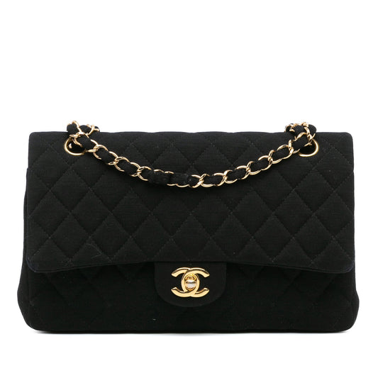 Black Chanel Medium Classic Jersey Double Flap Shoulder Bag