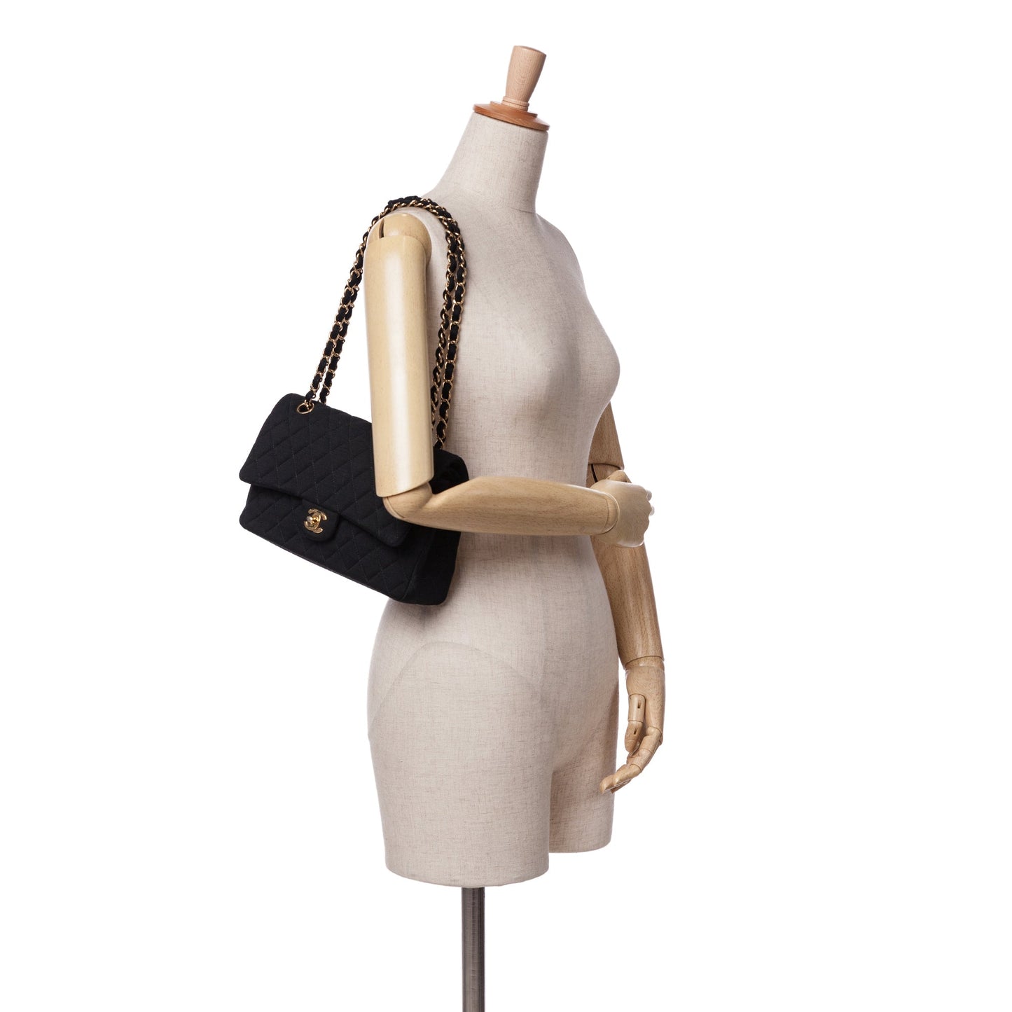 Black Chanel Medium Classic Jersey Double Flap Shoulder Bag