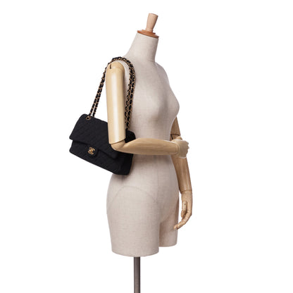 Black Chanel Medium Classic Jersey Double Flap Shoulder Bag