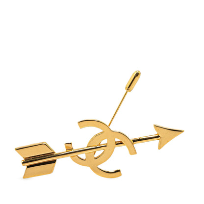 Gold Chanel Gold Plated CC Logo And Arrow Brooch Pin