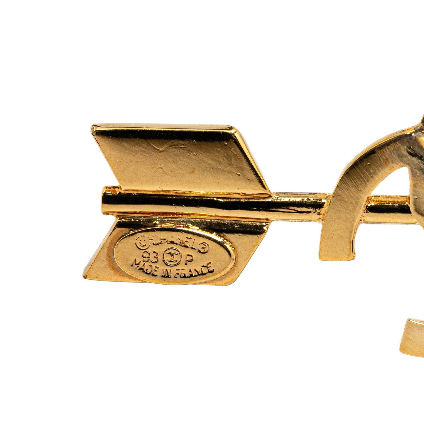 Gold Chanel Gold Plated CC Logo And Arrow Brooch Pin