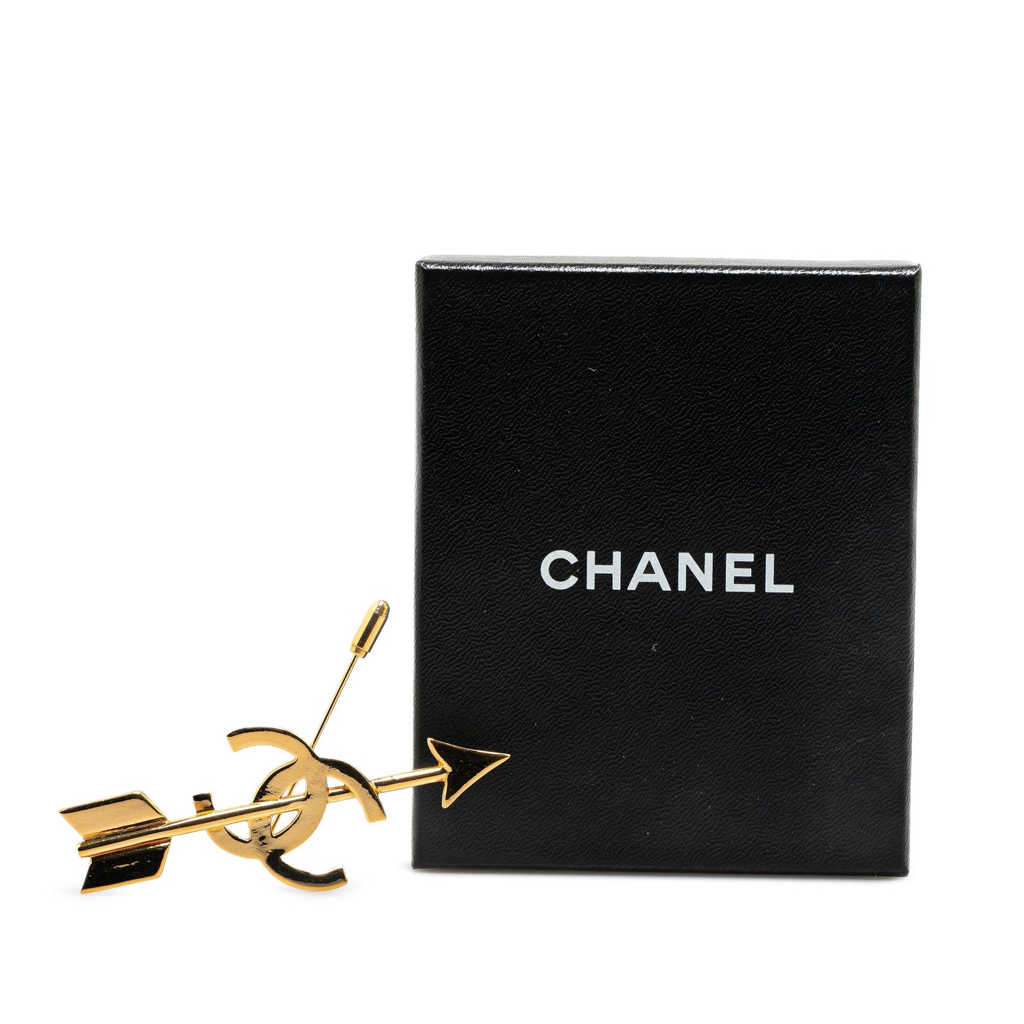 Gold Chanel Gold Plated CC Logo And Arrow Brooch Pin