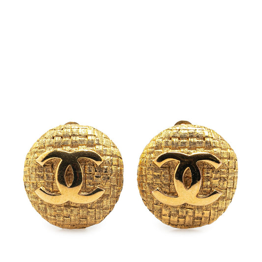 Gold Chanel Gold Plated CC Clip On Earrings