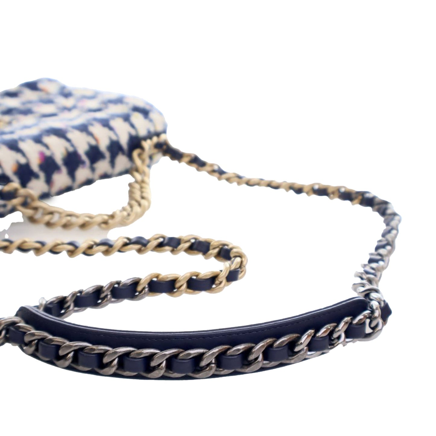 Blue Chanel Medium Houndstooth Tweed 19 Flap Bag Satchel