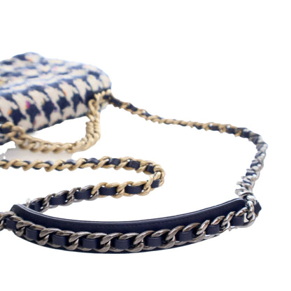 Blue Chanel Medium Houndstooth Tweed 19 Flap Bag Satchel