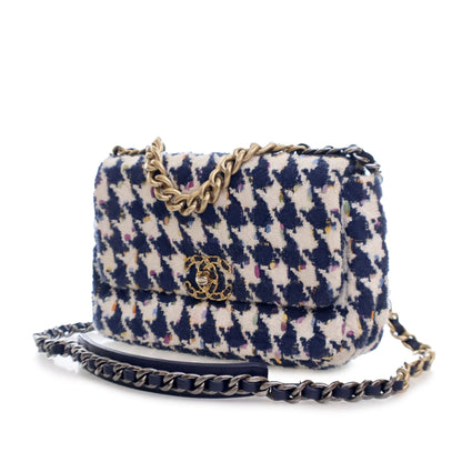 Blue Chanel Medium Houndstooth Tweed 19 Flap Bag Satchel