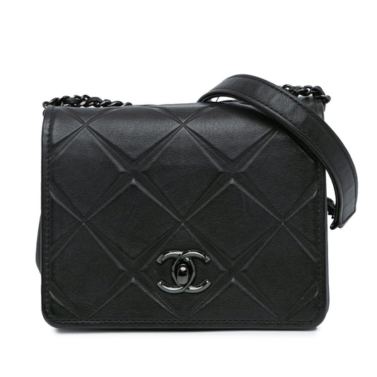 Black Chanel Mini Calfskin Propeller Flap Crossbody Bag