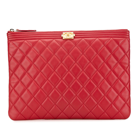 Chanel Sac Medium Quilted Caviar Boy O Case Clutch