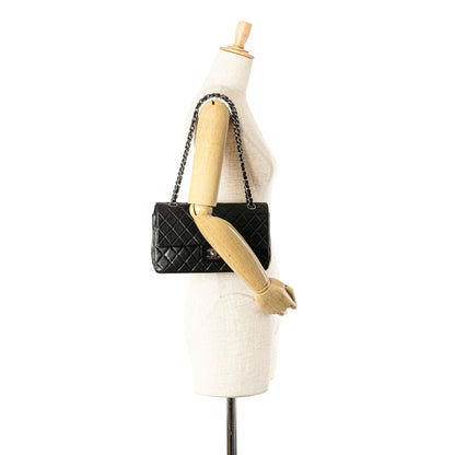 Black Chanel Medium Classic Lambskin Double Flap Shoulder Bag