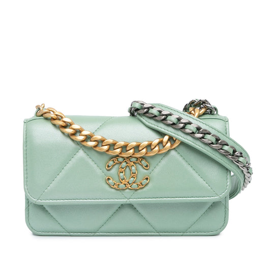 Green Chanel Lambskin 19 Clutch with Chain Satchel