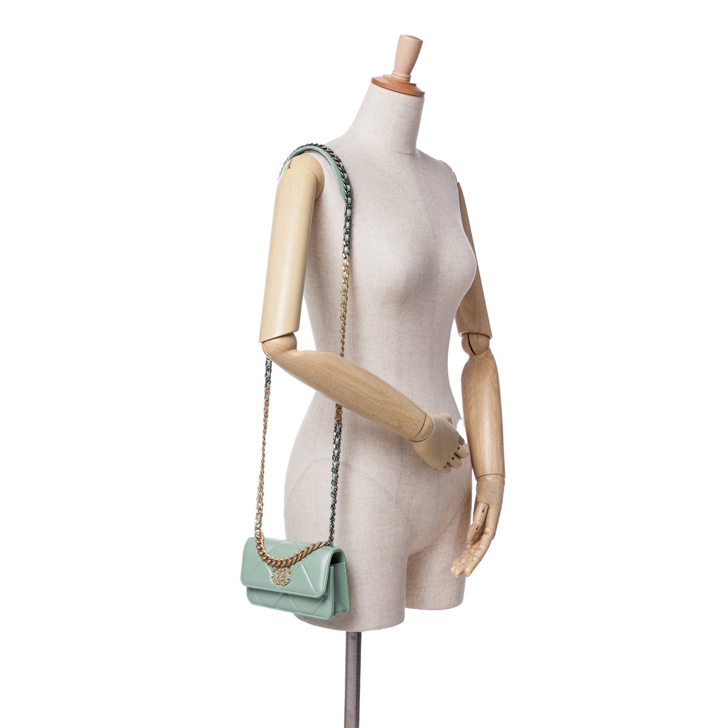Green Chanel Lambskin 19 Clutch with Chain Satchel