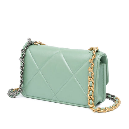 Green Chanel Lambskin 19 Clutch with Chain Satchel