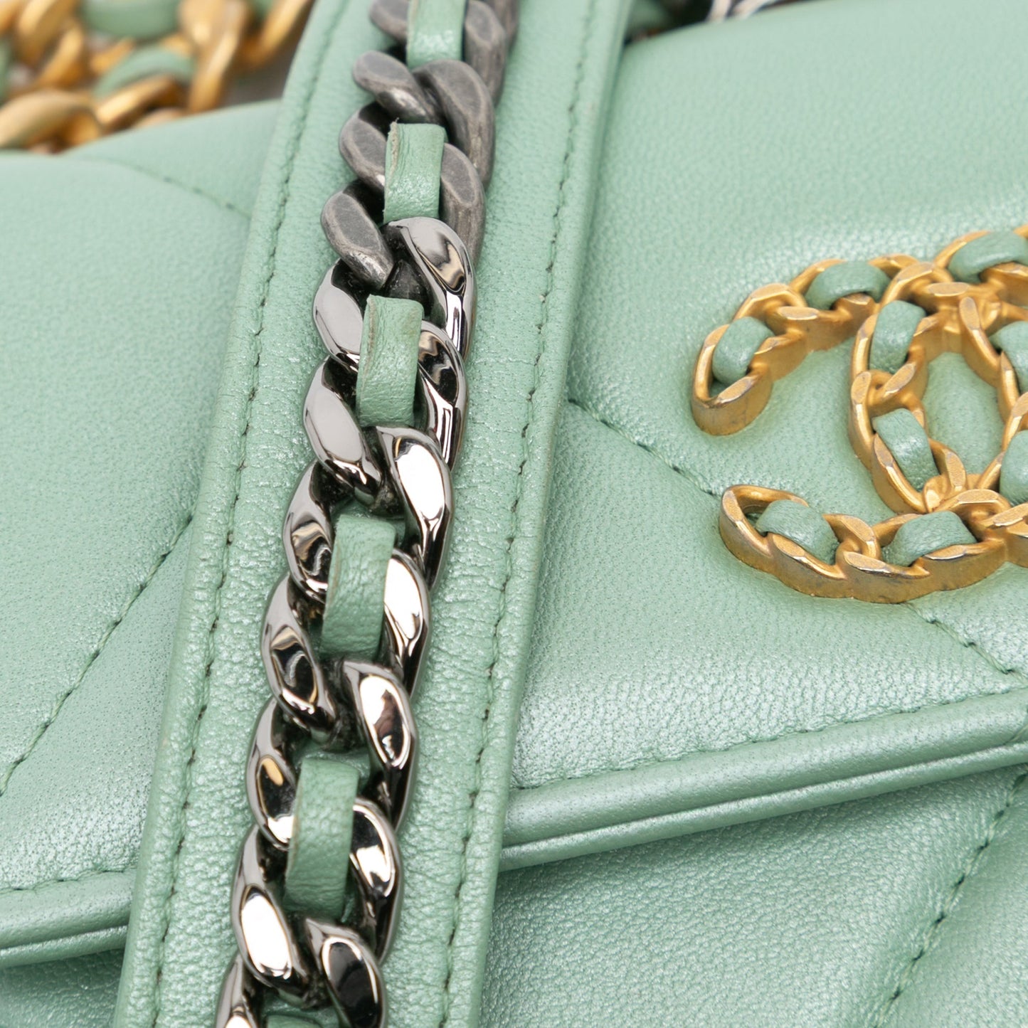 Green Chanel Lambskin 19 Clutch with Chain Satchel