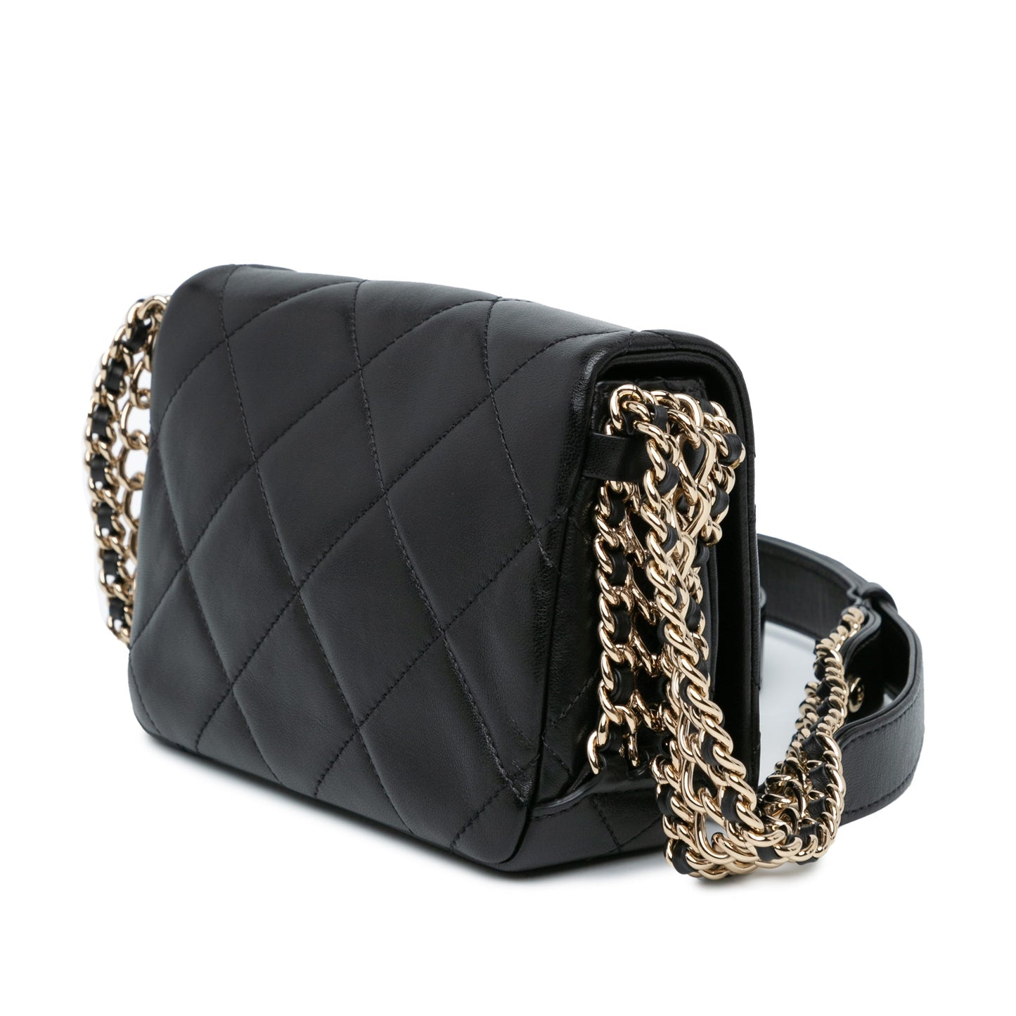 Black Chanel Mini Quilted Lambskin Multi Chain Flap Crossbody Bag