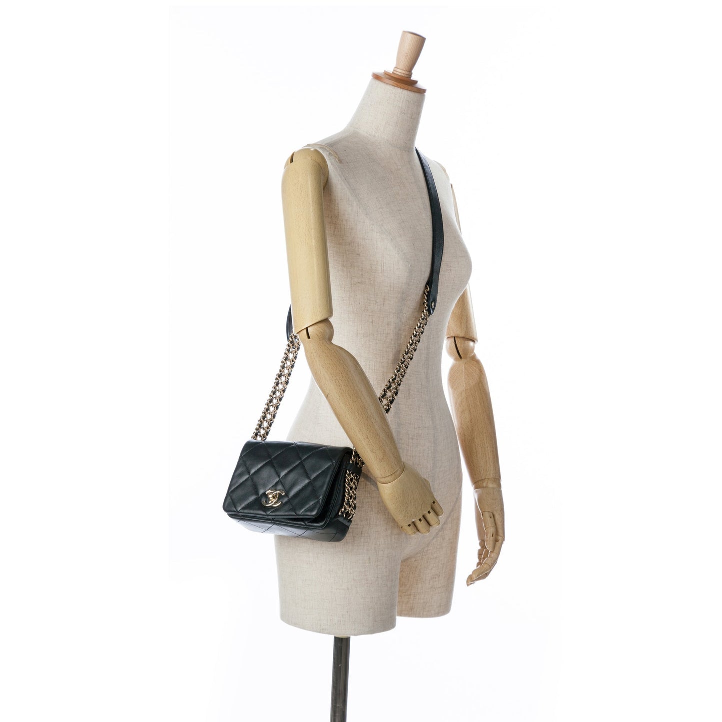 Black Chanel Mini Quilted Lambskin Multi Chain Flap Crossbody Bag