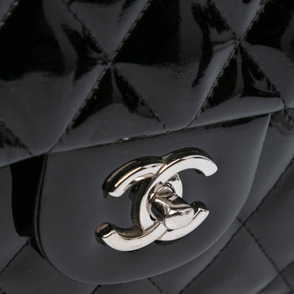 Black Chanel Jumbo Classic Patent Double Flap Shoulder Bag