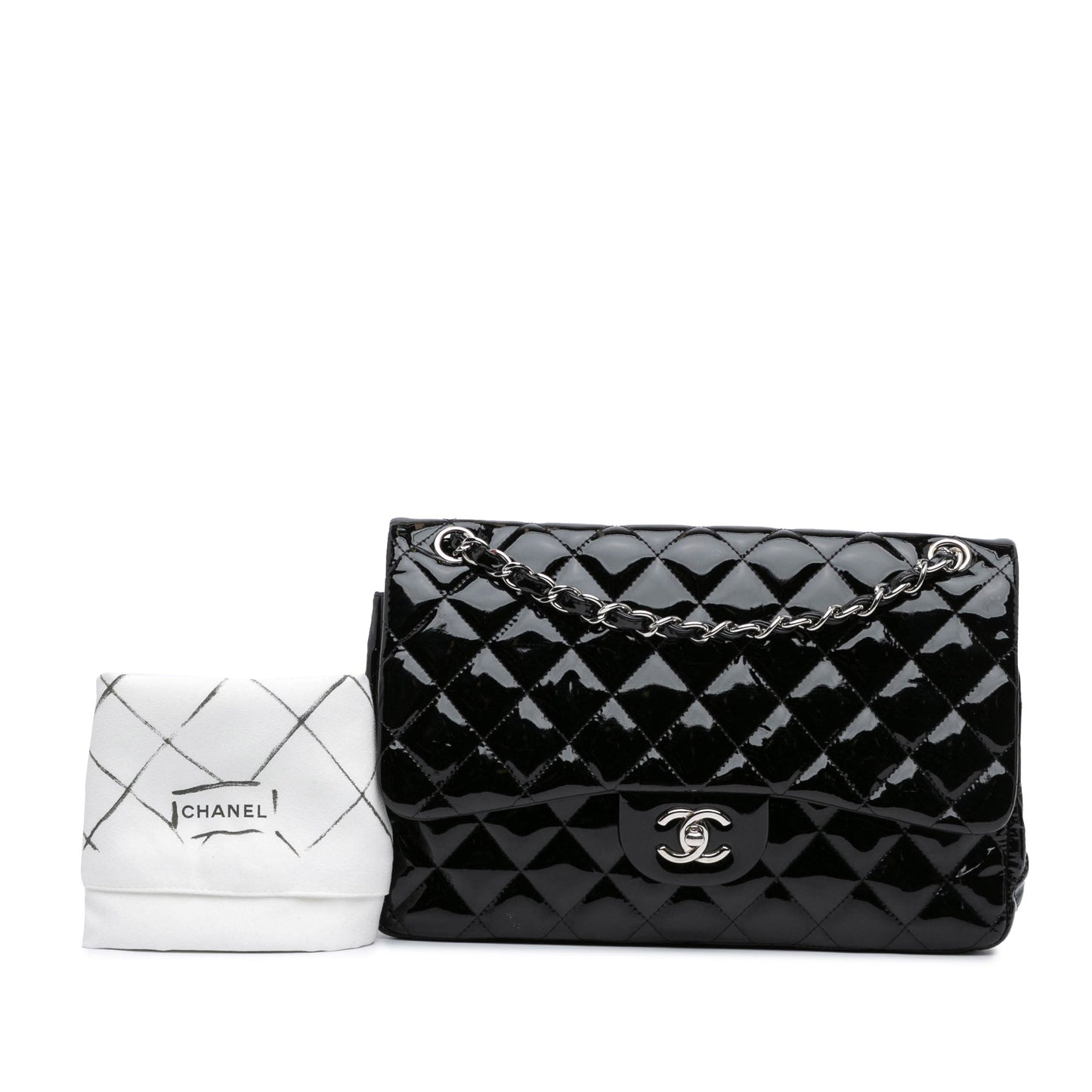 Black Chanel Jumbo Classic Patent Double Flap Shoulder Bag