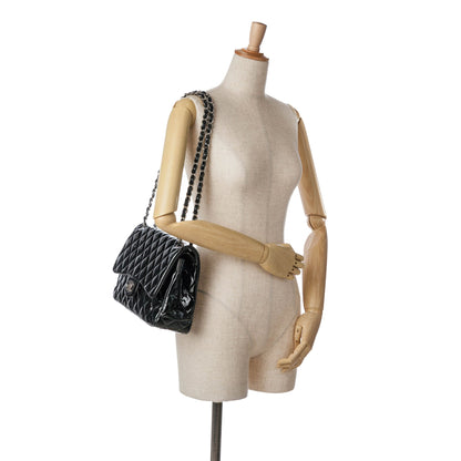 Black Chanel Jumbo Classic Patent Double Flap Shoulder Bag