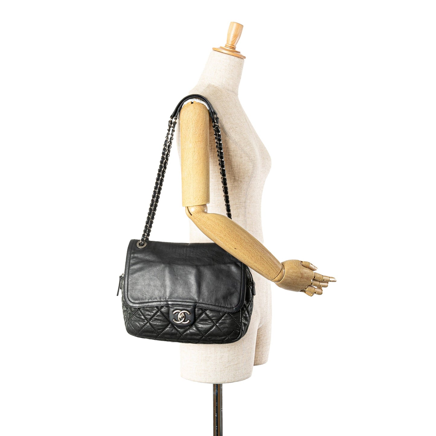 Black Chanel Medium Aged Calfskin In The Mix Zip Flap Shoulder Bag