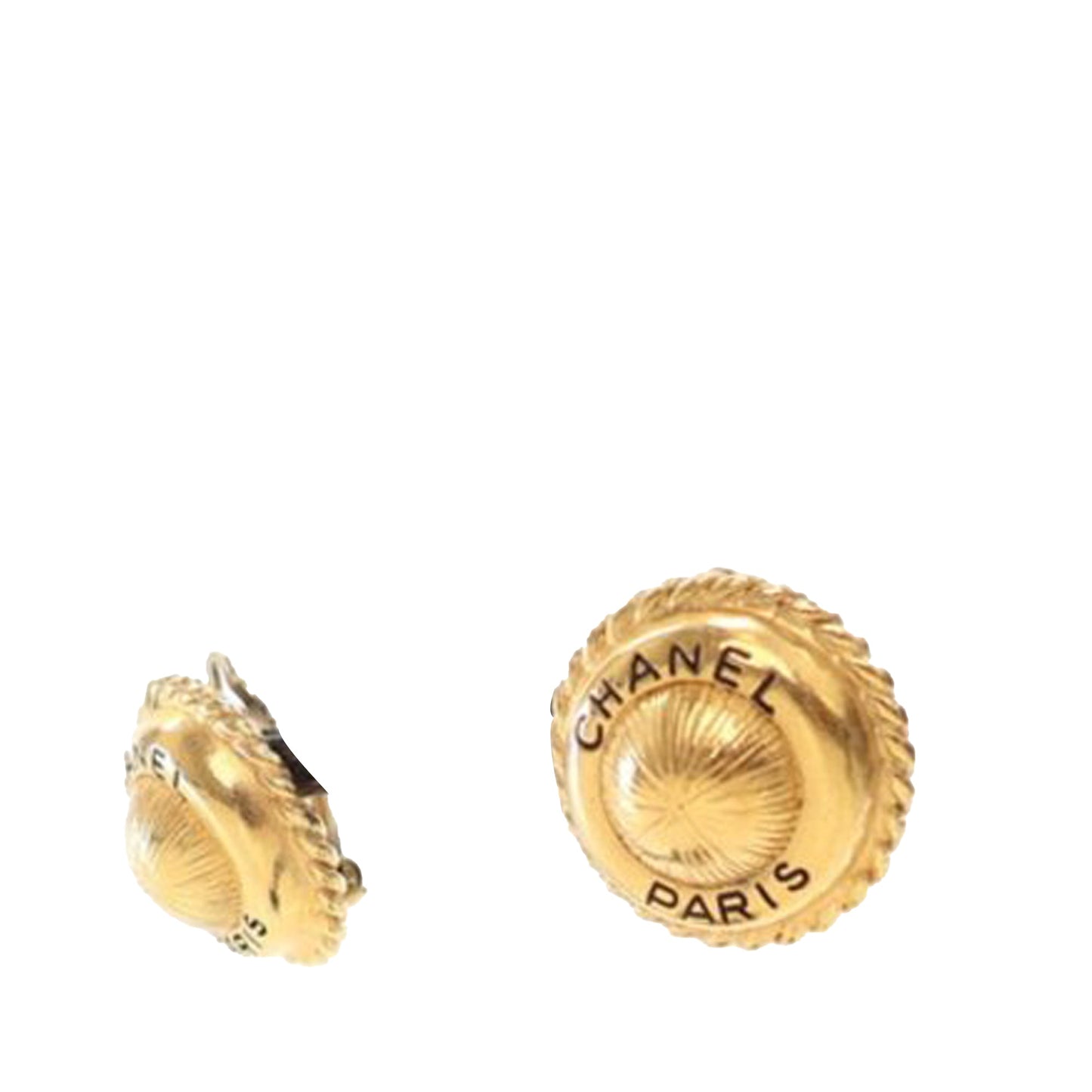 Gold Chanel Gold Plated Logo Round Clip On Earrings