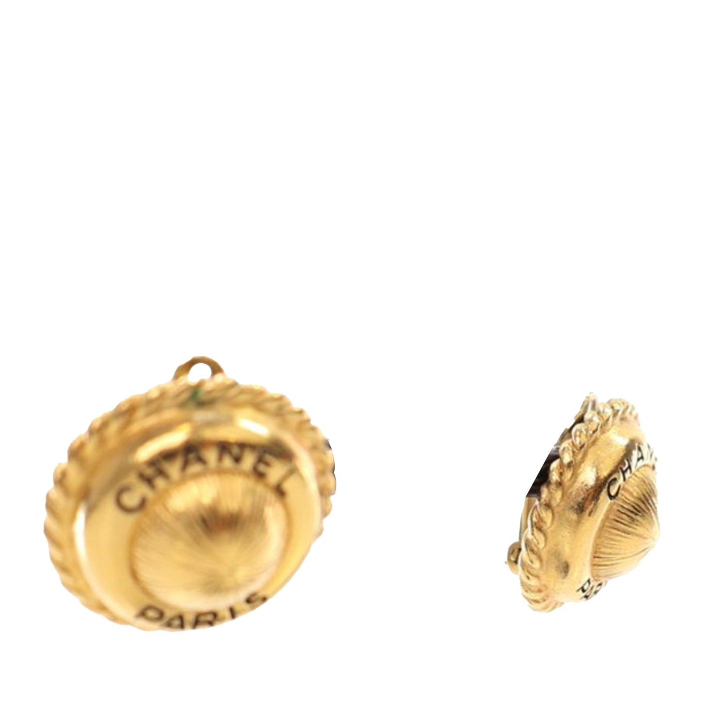 Gold Chanel Gold Plated Logo Round Clip On Earrings