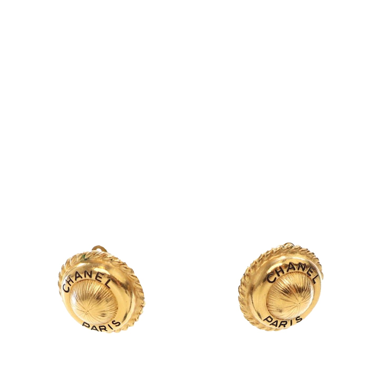 Gold Chanel Gold Plated Logo Round Clip On Earrings
