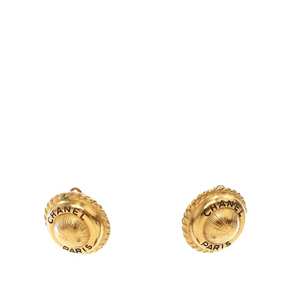 Gold Chanel Gold Plated Logo Round Clip On Earrings