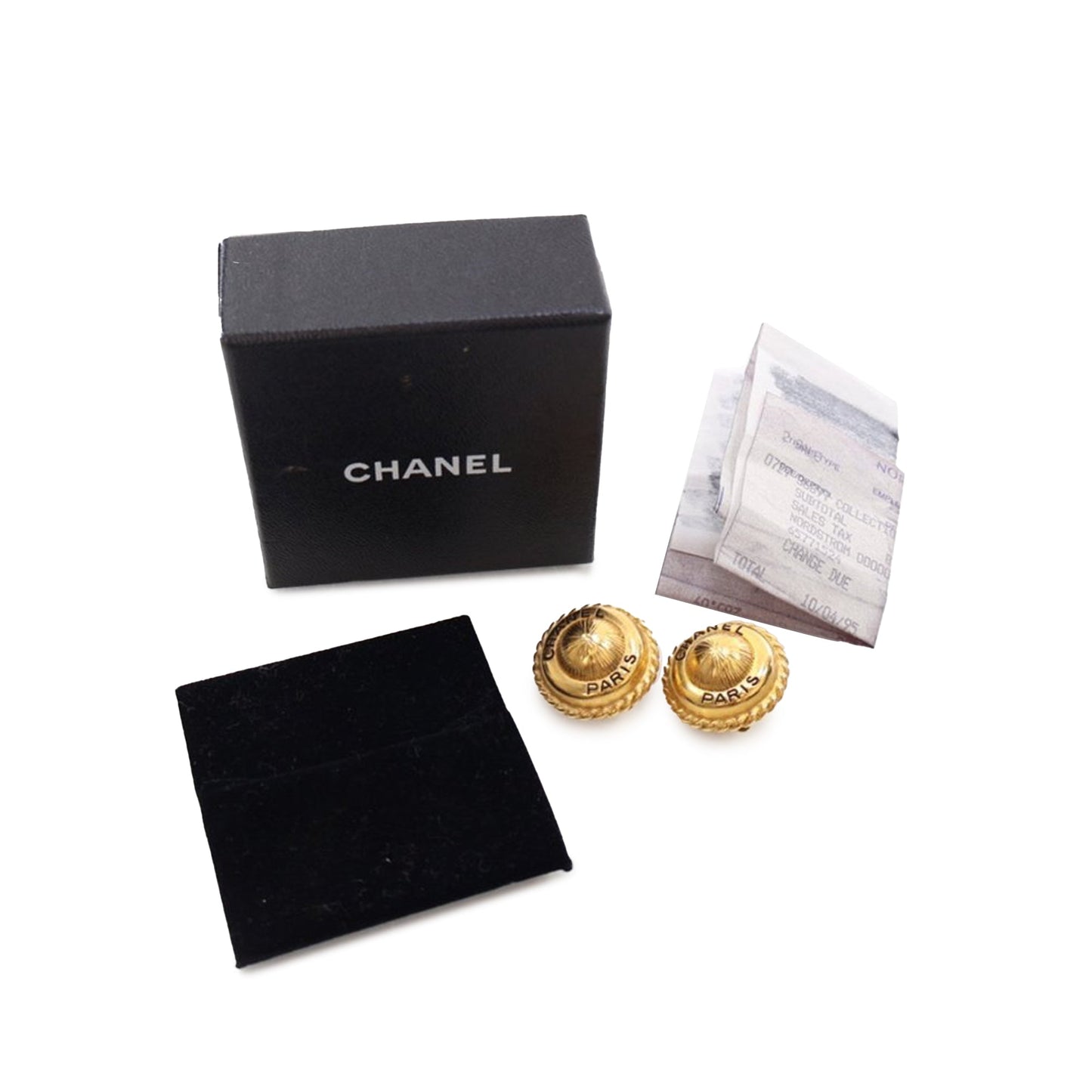 Gold Chanel Gold Plated Logo Round Clip On Earrings