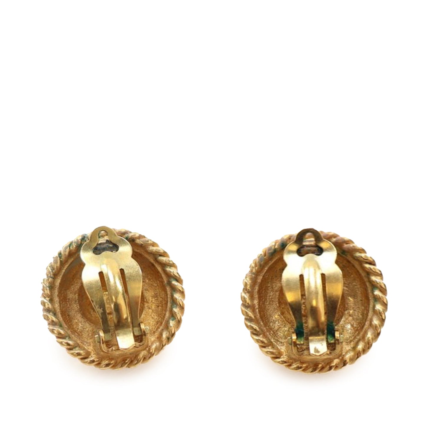 Gold Chanel Gold Plated Logo Round Clip On Earrings