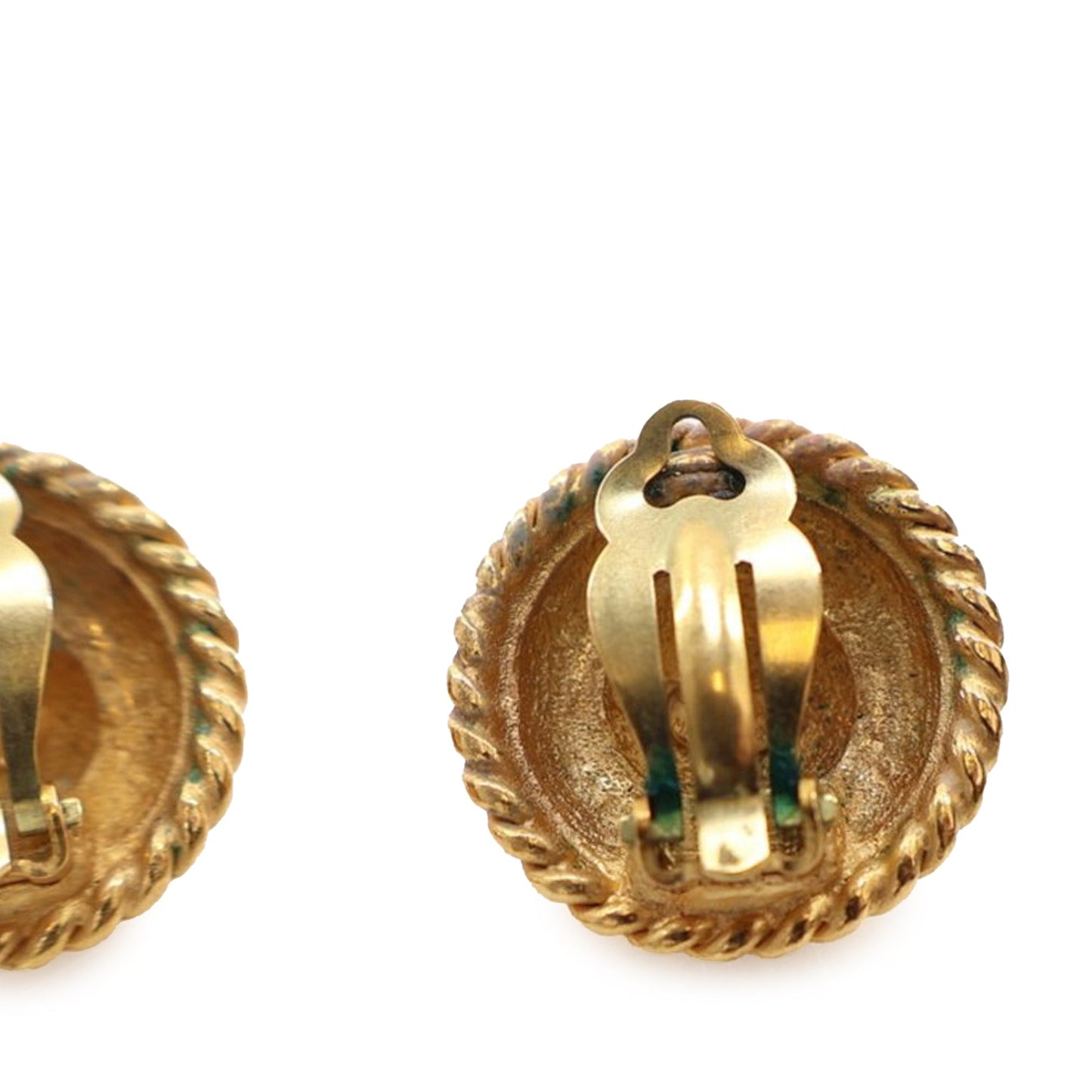 Gold Chanel Gold Plated Logo Round Clip On Earrings