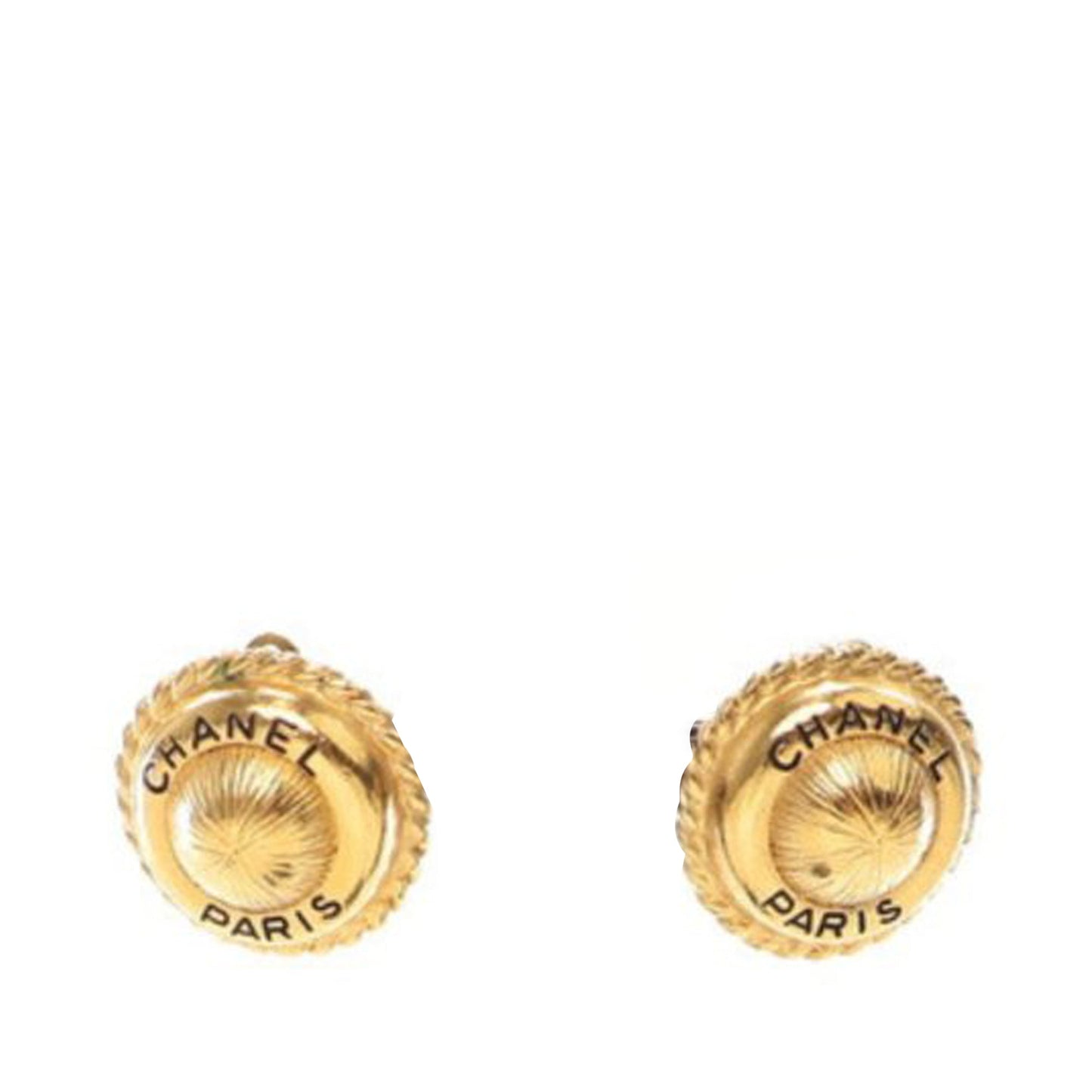 Gold Chanel Gold Plated Logo Round Clip On Earrings