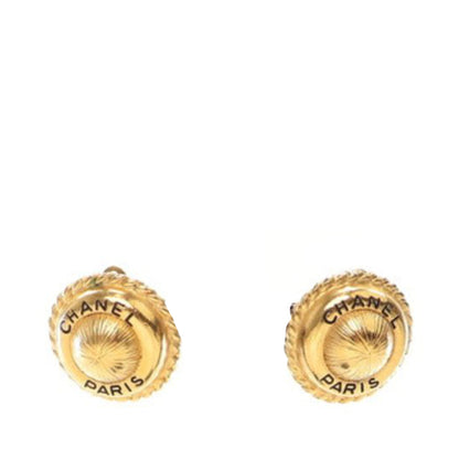 Gold Chanel Gold Plated Logo Round Clip On Earrings