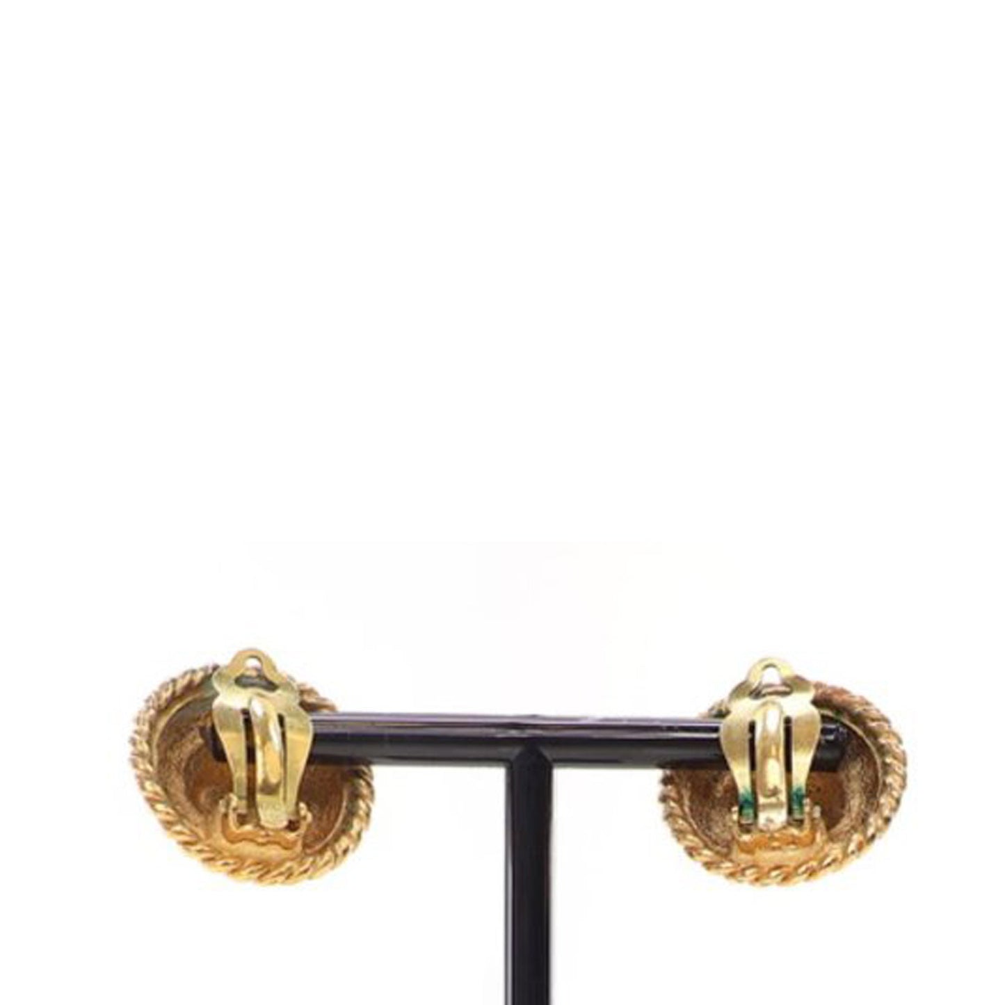 Gold Chanel Gold Plated Logo Round Clip On Earrings