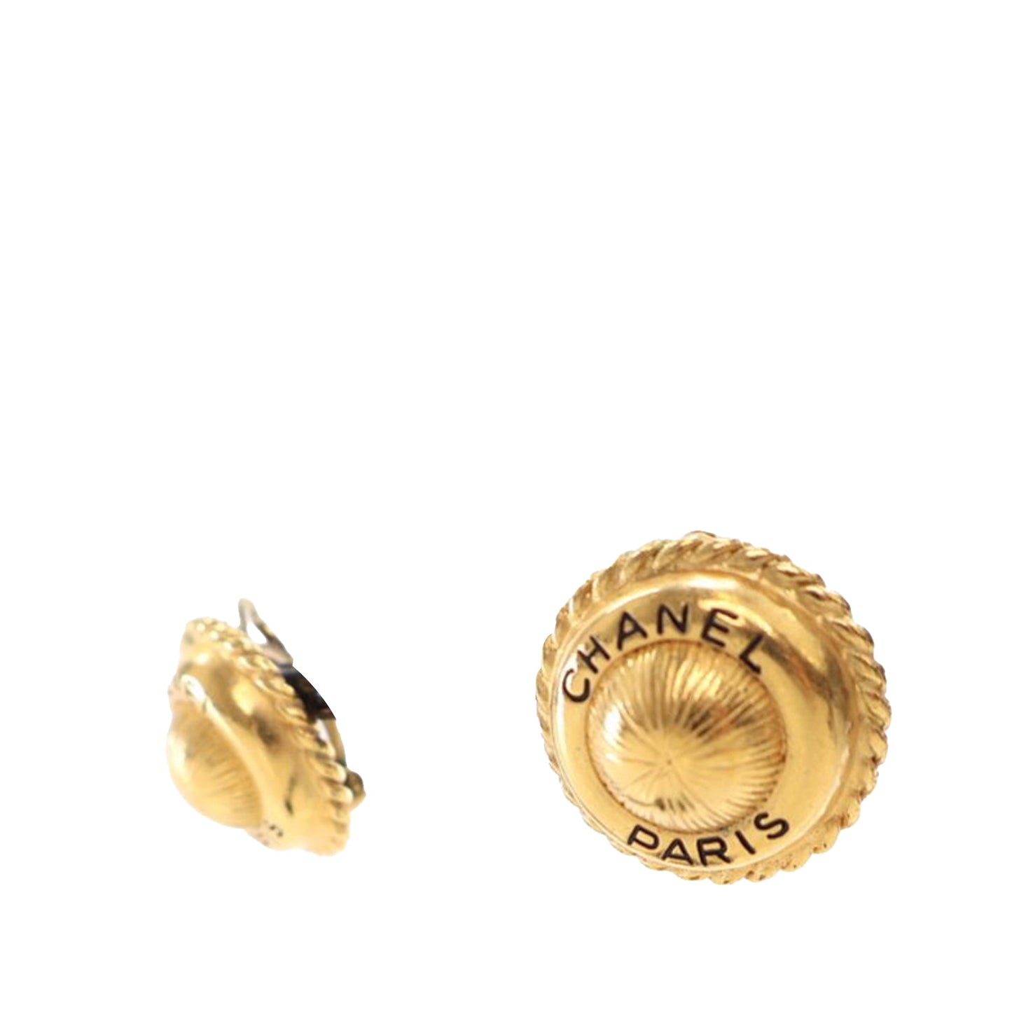 Gold Chanel Gold Plated Logo Round Clip On Earrings