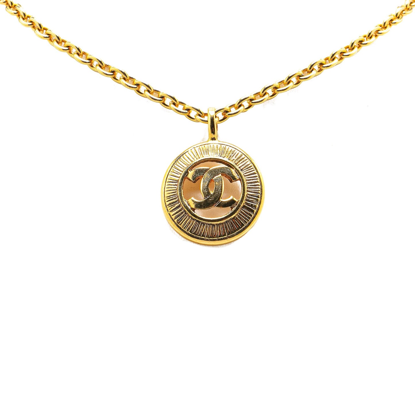 Gold Chanel Gold Plated CC Round Pendant Necklace