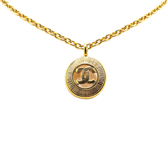 Gold Chanel Gold Plated CC Round Pendant Necklace