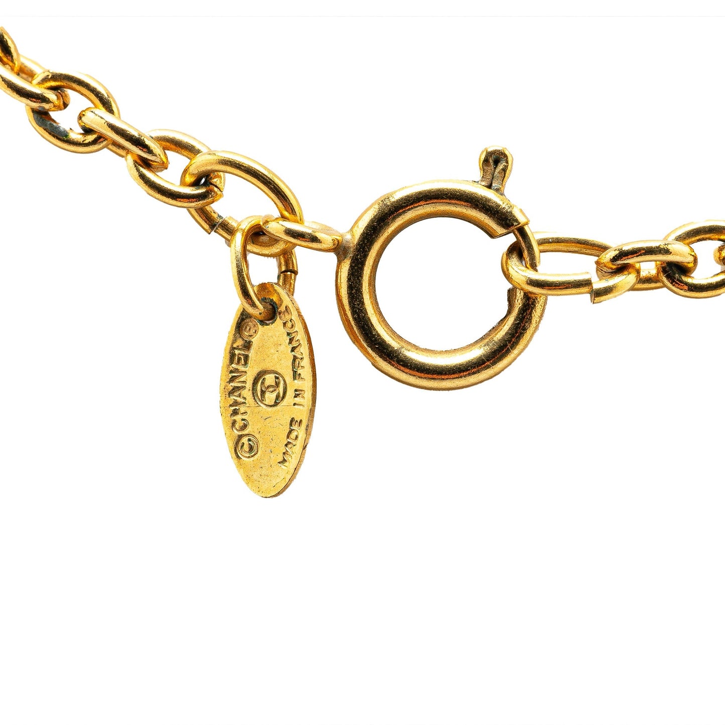 Gold Chanel Gold Plated CC Round Pendant Necklace