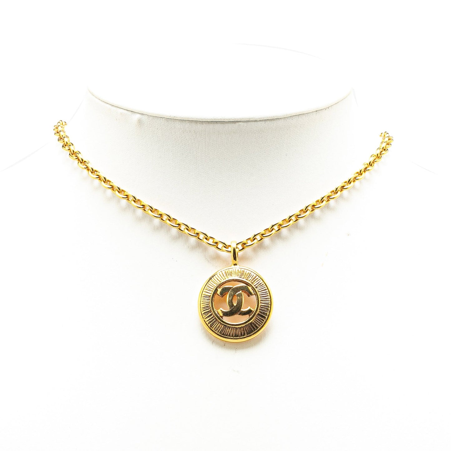 Gold Chanel Gold Plated CC Round Pendant Necklace