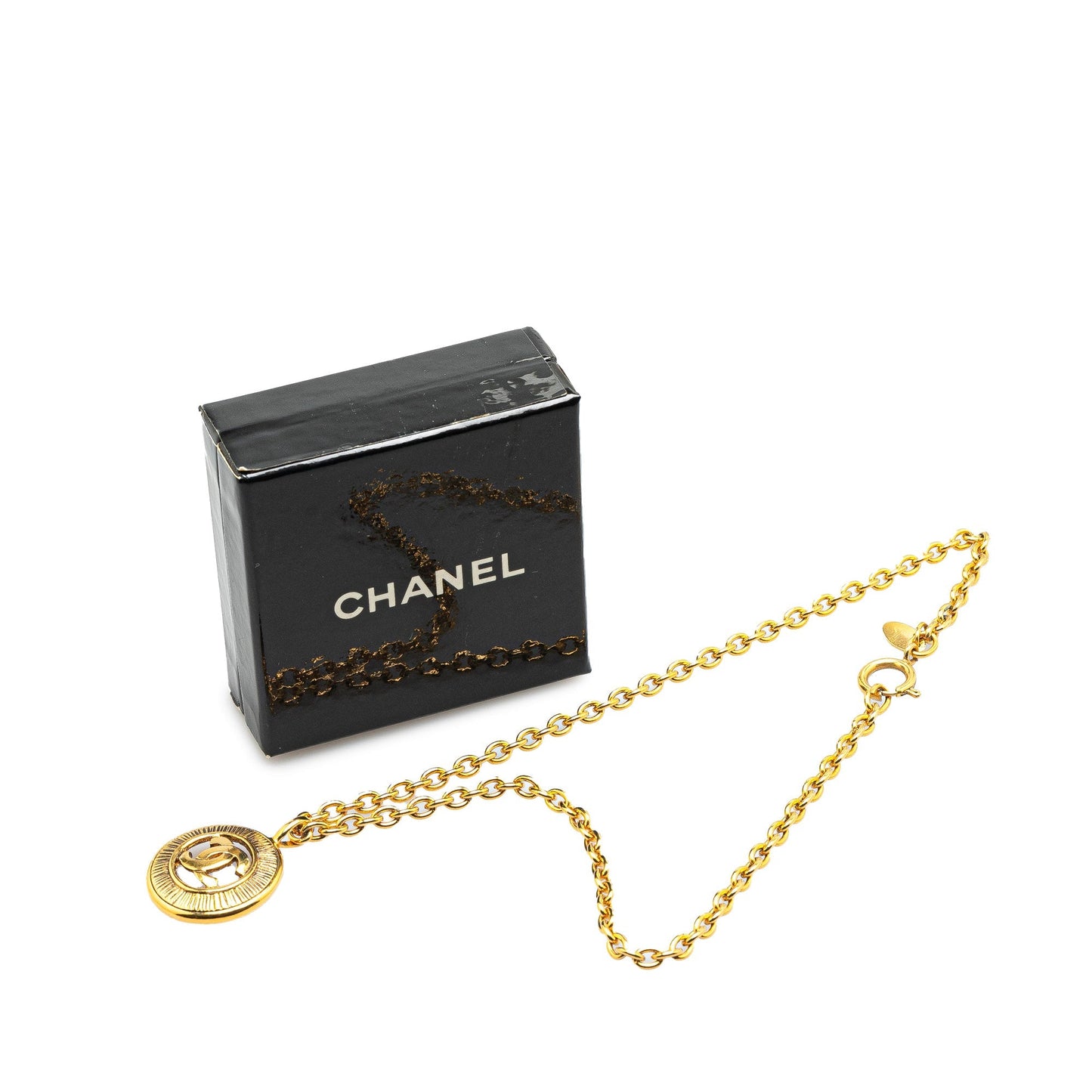 Gold Chanel Gold Plated CC Round Pendant Necklace
