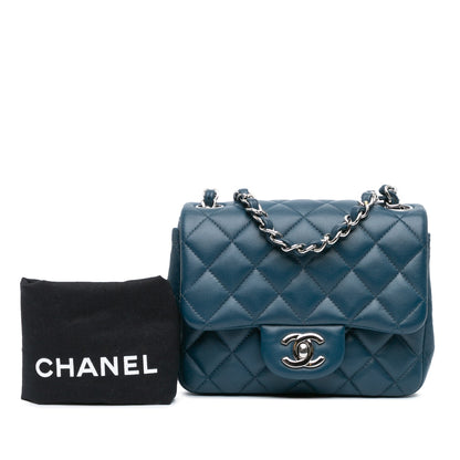 Blue Chanel Mini Square Classic Lambskin Single Flap Crossbody Bag