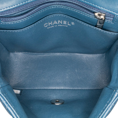 Blue Chanel Mini Square Classic Lambskin Single Flap Crossbody Bag