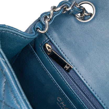 Blue Chanel Mini Square Classic Lambskin Single Flap Crossbody Bag