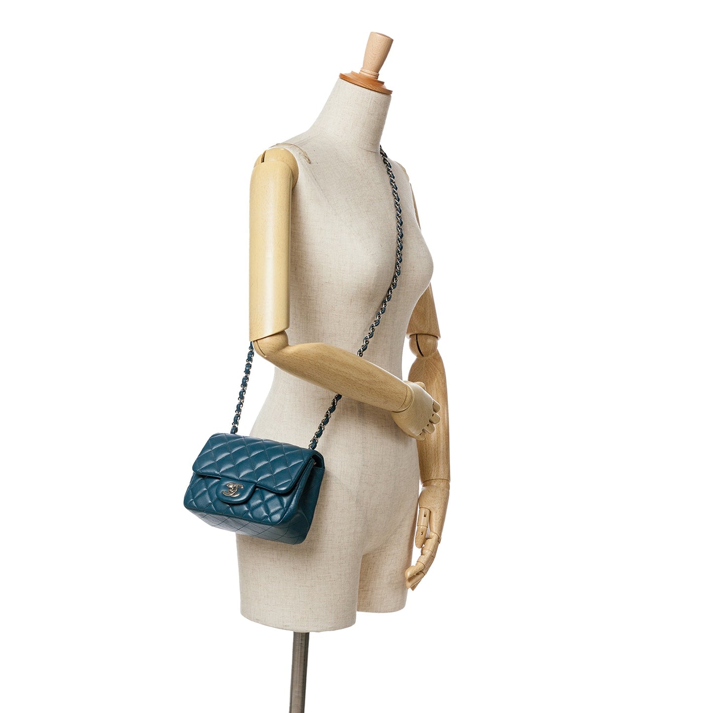 Blue Chanel Mini Square Classic Lambskin Single Flap Crossbody Bag