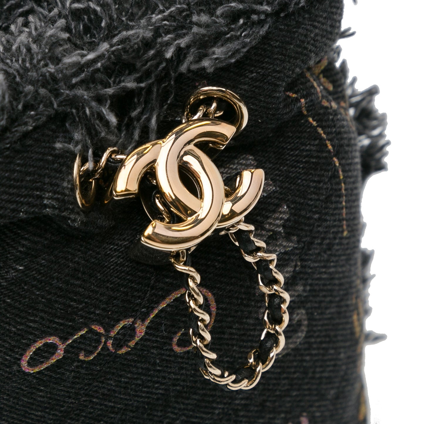 Gray Chanel Mini Denim Mood Bucket with Chain