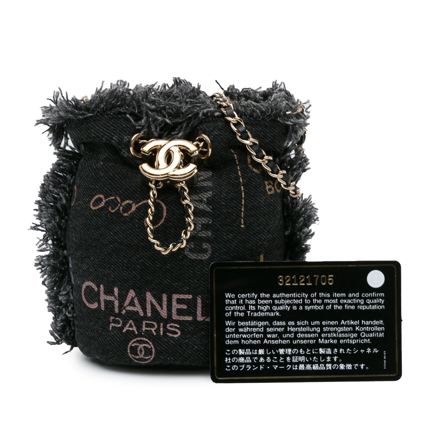 Gray Chanel Mini Denim Mood Bucket with Chain