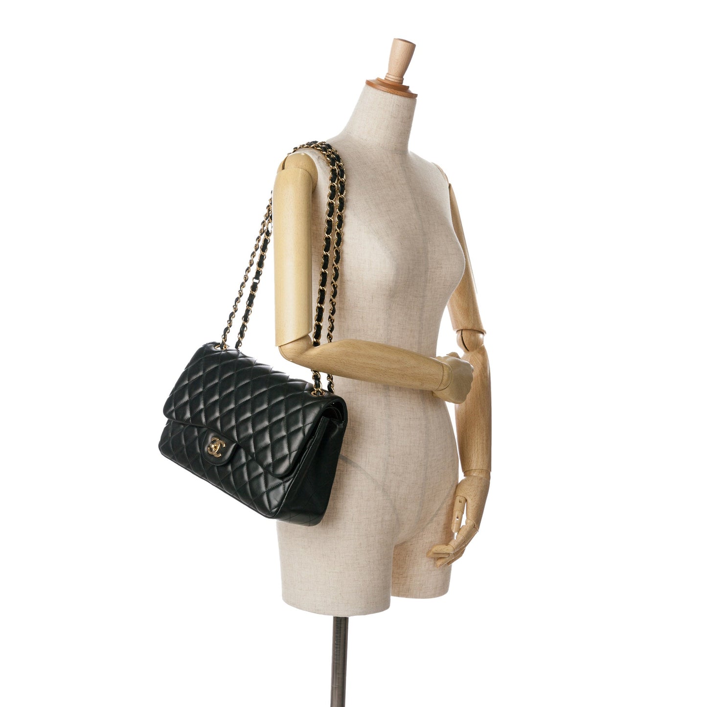 Black Chanel Jumbo Classic Lambskin Double Flap Shoulder Bag