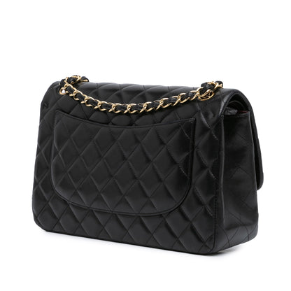 Black Chanel Jumbo Classic Lambskin Double Flap Shoulder Bag