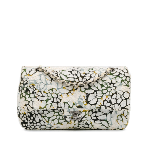 Chanel Sac Medium Classic Chevron Tweed Floral Double Flap