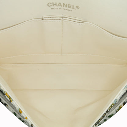 Chanel Sac Medium Classic Chevron Tweed Floral Double Flap