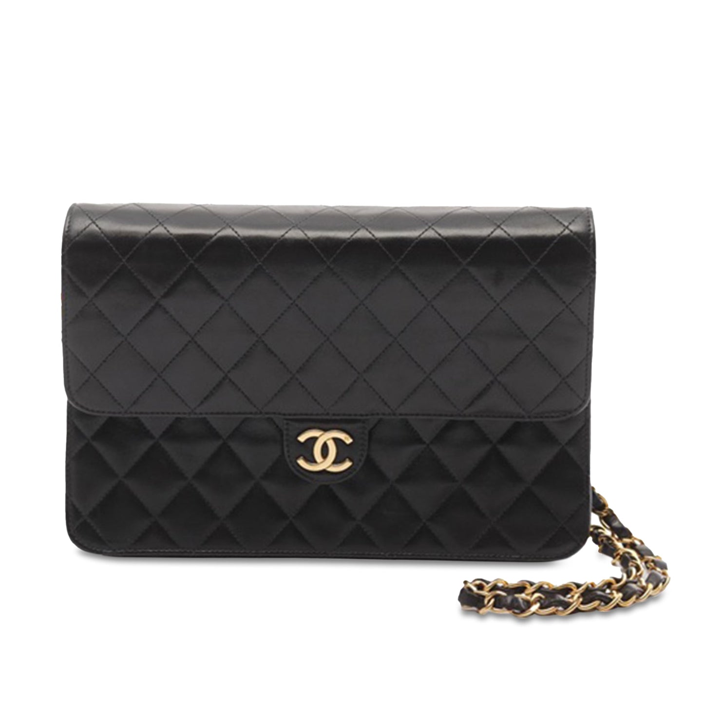 Black Chanel CC Quilted Lambskin Single Flap Crossbody Bag